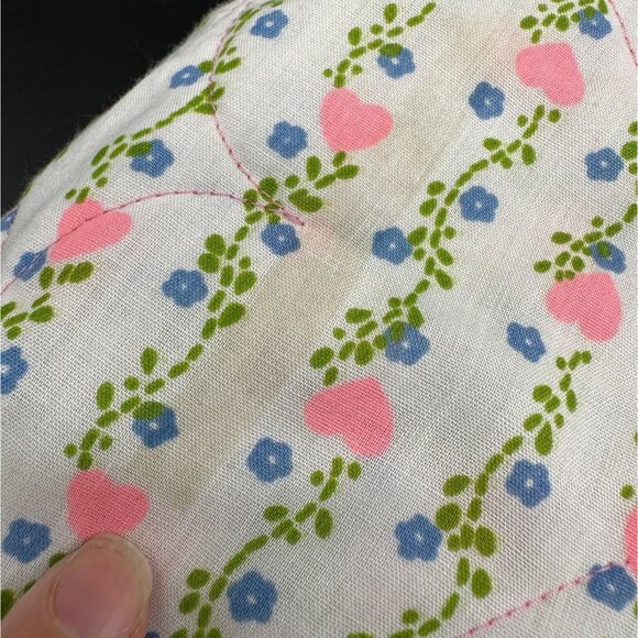 Vintage Handmade Baby Quilt Throw Blanket Pink Blue Hearts Floral Cottage 43x43 - Picture 6 of 8